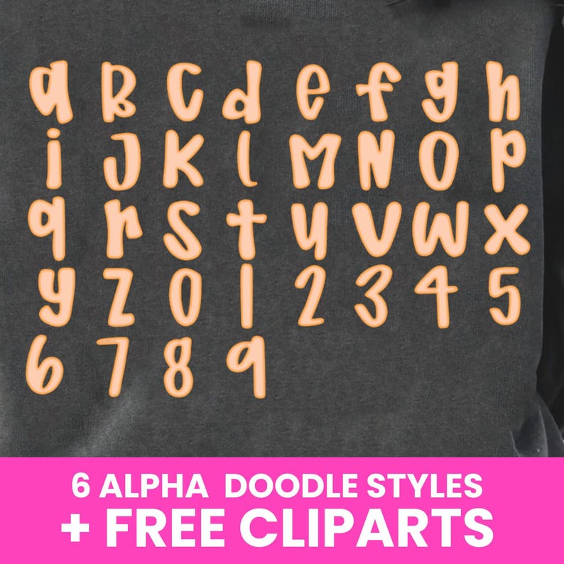 6 Colors Doodle Alphabet Preppy Letters & Numbers PNG Bundle, Colorful ...