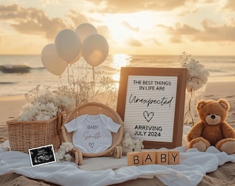 Faire-part de grossesse plage, modèle numérique et modifiable, faire-part de bébé nautique, téléchargement immédiat, message doux bébé