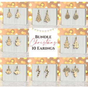 Bundle von 10 Weihnachtsbündel 10 Ohrringe Holz Laser Cut SVG, Ohring, Weihnachten SVG, Ohring SVG, Laserschnitt, Ohrringdekoration, Ohring png