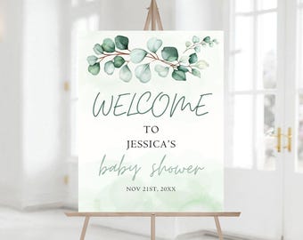 Editable Eucalyptus Baby Shower Welcome Sign, Greenery Baby Shower Welcome Sign, Printable Baby Shower 1226