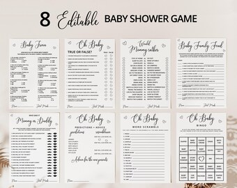 Paquete de juegos para baby shower / Trivial para baby shower / Disputa familiar / Adivina quién lo dijo, mamá o papá / Predicción del bebé / Bingo para baby shower