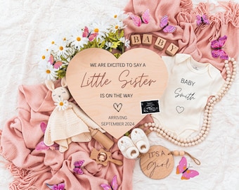 Girl Pregnancy Announcement Digital Baby Announcement Girl Gender Reveal Social Media Reveal Editable Template Its a Girl Little Sister