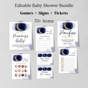Over the Moon Baby Shower Games, Printable, Moon and Stars Baby Shower Game Bundle, Twinkle Twinkle Little Star Baby Shower Games 1216