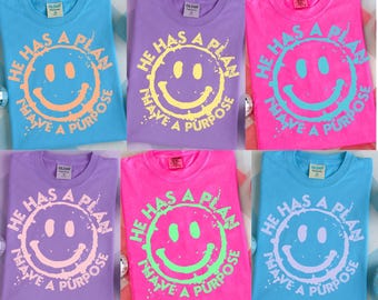 6 Él tiene un plan, yo tengo un propósito. Jesús, Dios, paquete cristiano, emoticono, fe, camisetas cristianas, neón religioso.