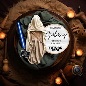 Space Wars Pregnancy Announcement, Future Galactic Baby Announcement, Star Force Social Media Gender Reveal, Editable Template Father&#39;s Day
