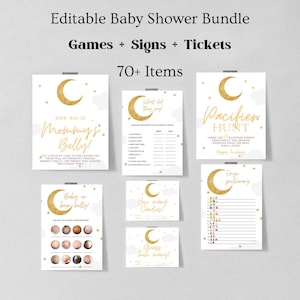 Over the Moon babyshowergames, afdrukbaar, maan en sterren babyshowerspelbundel, blauwe Twinkle Twinkle Little Star babyshowergames 1212