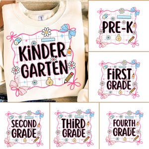 Back to School Bundle PNG, Girly Coquette Sublimation, Pink Bow Pre-k 1st/2nd/3rd/4th Grade, Preppy Teacher First Day of School Shirt Design