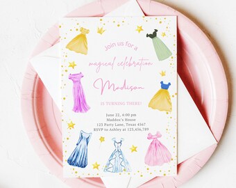 Bearbeitbare Prinzessin Geburtstagseinladung Es war einmal Prinzessin Royal Birthday Girl Rosa Magische Feier Vorlage Corjl Printable 014