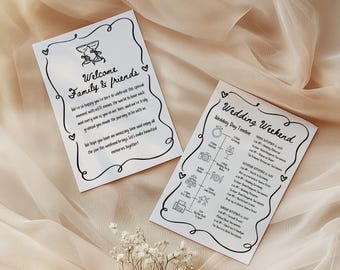 Printable Handdrawn Wedding Welcome Letter & Timeline | Editable Guest Note Template | Hand-Drawn Wedding Events Schedule Canva
