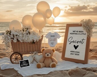 Faire-part de bébé nautique, faire-part de grossesse sur le thème de la plage, modèle numérique et modifiable, téléchargement immédiat, message doux pour bébé