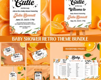 Little Cutie babyshowerbundel – genderneutrale bewerkbare sjablonen, "Een klein schatje is onderweg" Instant canva downloaden