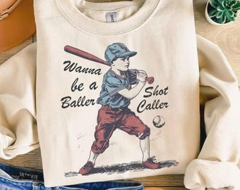 Wanna be a baller shot caller Png | Baseball boy Png | Baseball quote design Png | Retro baseball shirt design | Vintage baseball print
