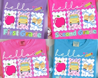 Preppy Back to School PNG-bundel, Coquette First Day Hand Drawn Teacher Girl, Pre-K 1e 2d 3d 4e 5e leerjaar png, hallo kleuterschool