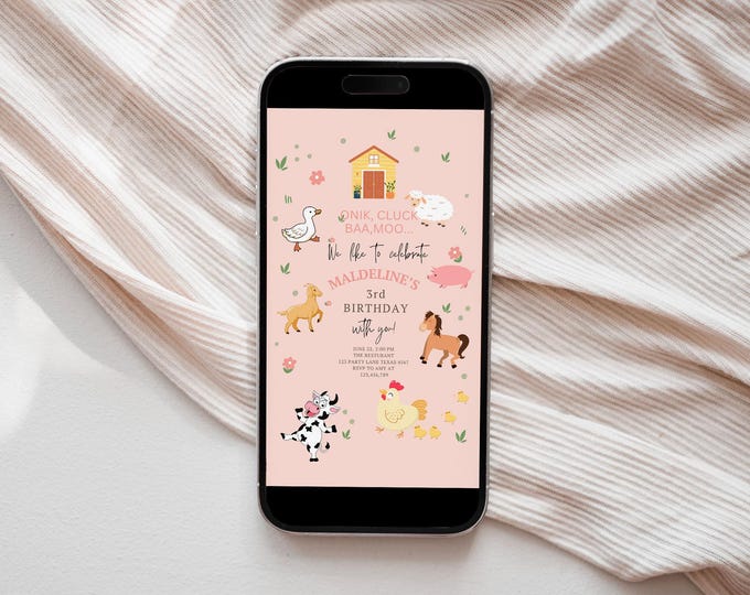 Editable Farm Birthday Invitation Girl Farm Animals Pink Floral ...