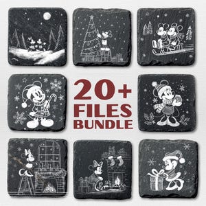 Mikey Mouse Christmas Slate Engraving Files, Illusion Laser PNG, Laser Burn, Slate Coasters PNG, Glowforge, mouse and friends, Laser Engrave