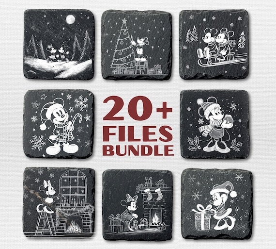 Mikey Mouse Christmas Slate Engraving Files, Illusion Laser PNG, Laser Burn, Slate Coasters PNG, Glowforge, mouse and friends, Laser Engrave