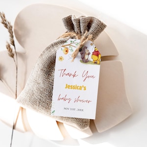 Editable Winnie the Pooh Baby Shower Favor Tags, Vintage Winnie Bear baby shower Favor Tags, baby shower Gift tag 1229