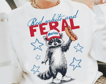 Red White And Feral PNG, Funny Raccoon USA Shirt, 4th of July Digital Download, Patriotic Design, America Png, Freedom, American Flag