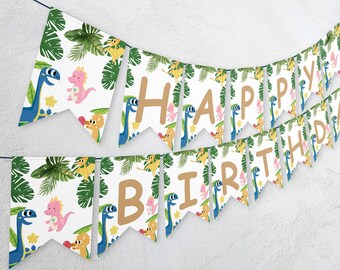 Bewerkbare dinosaurusverjaardagsbanner, dinosaurusverjaardagsfeestje bannerdecoratie 1196