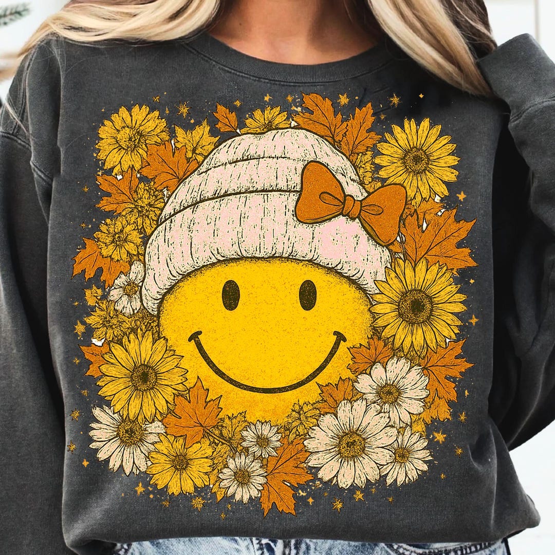 Floral Fall Smiley Face Png, Fall Png, Thanksgiving Png, Autumn Png ...