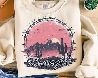 Wrangler PNG | Sublimação de faroeste PNG | Design de camisa retrô | Design de camisa de faroeste desgastado | Sublimação de vaqueira PNG | Deserto rosa PNG