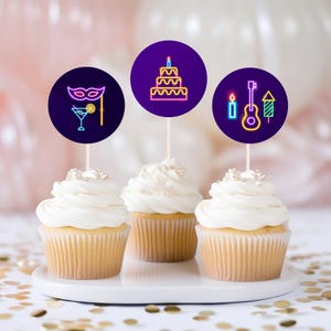 Editable pool party Glow water park Birthday Party Cake Topper, Tropical neon pool party Cupcake Topper cake decor 1249