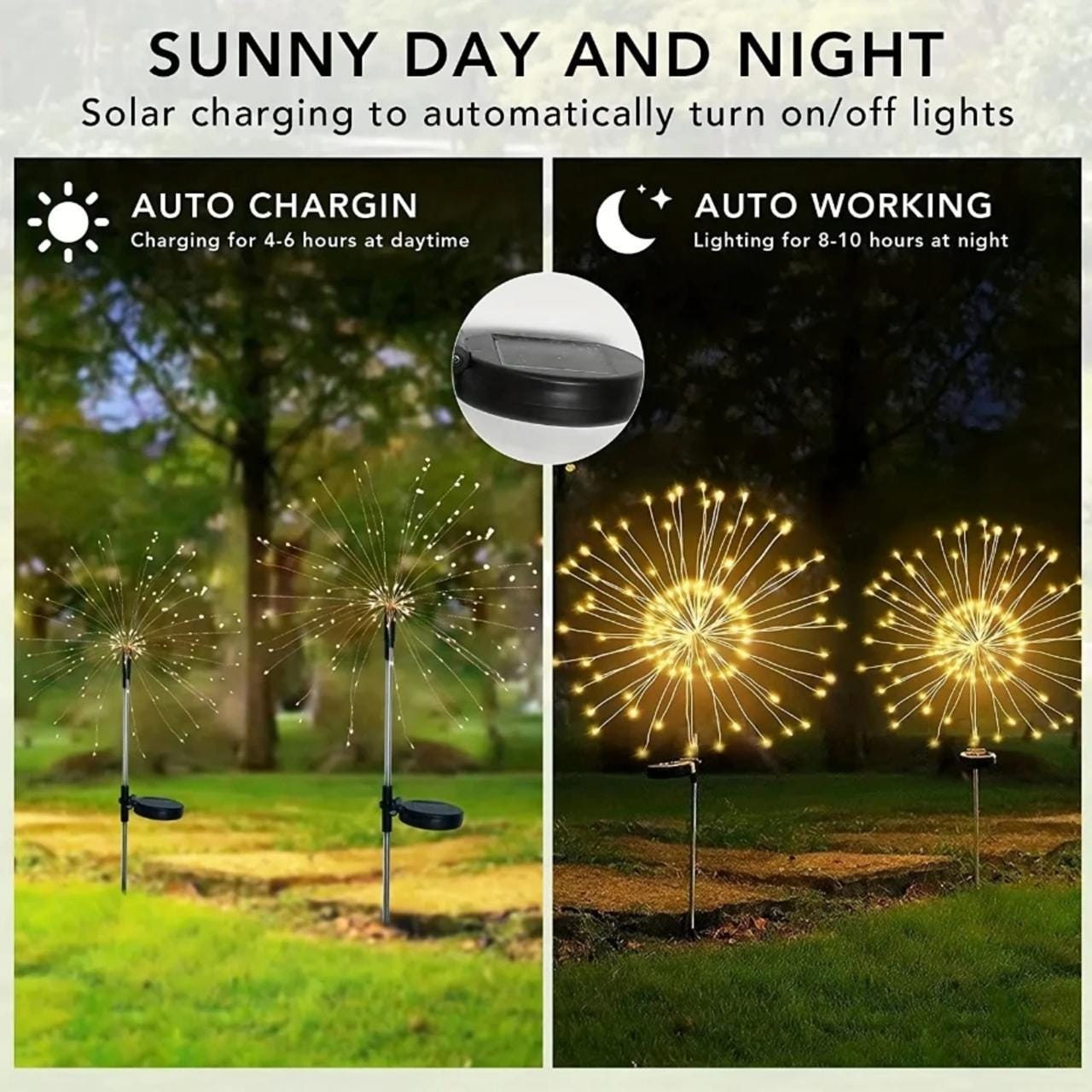Solar Firework Lights – LED Outdoor Starburst Garden Decor | Waterproof Fairy Lights for Patio, Wedding, Party (Warm White / Multicolor)