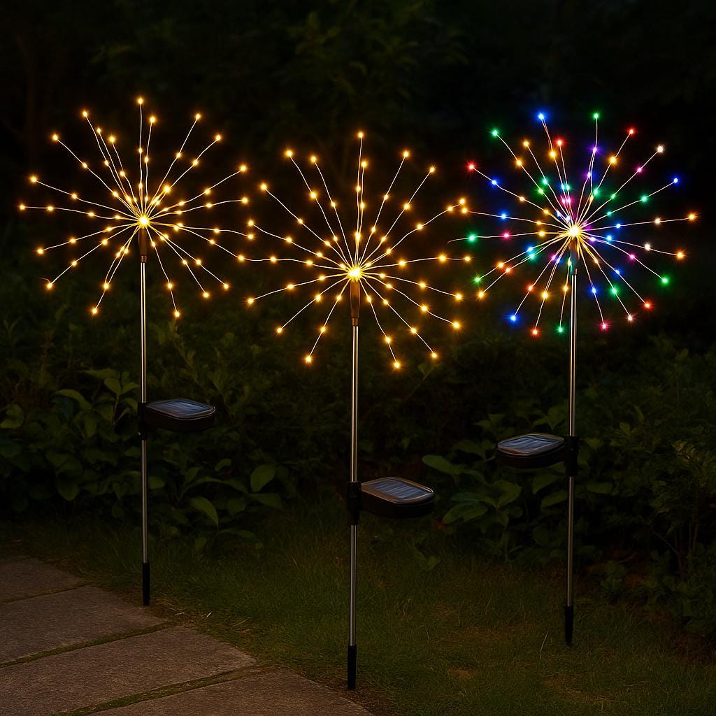 Solar Firework Lights – LED Outdoor Starburst Garden Decor | Waterproof Fairy Lights for Patio, Wedding, Party (Warm White / Multicolor)