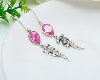 925 Sterling Silver Handmade Kunzite Gemstone Earrings:, Pink Pear Stone Silver