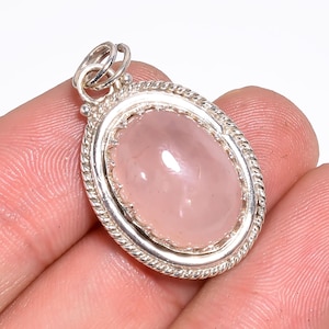 Handmade 925 Sterling Silver Rose Quartz Pendant Necklace