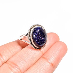 Blue Sunstone Ring: Dainty Sterling Silver Artisan Jewelry