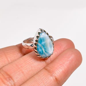 Handmade Pear Larimar Ring: Stackable Sterling Silver Jewelry
