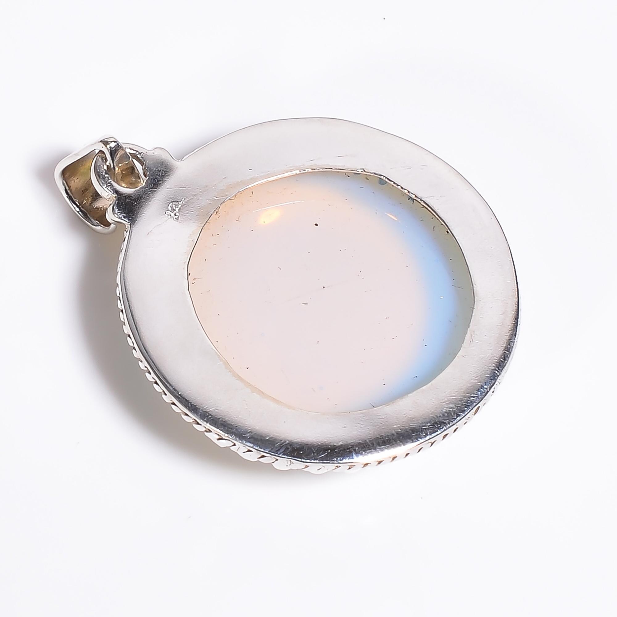 Pendentif En Argent Sterling 925 Avec Opalite - Fait Main, Pierre Lab-created, Réglable
