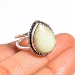 Lemon Chrysoprase Ring: Pear-Shaped Sterling Silver Handmade Ring