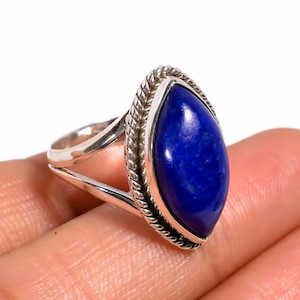 Marquise Lapis Lazuli Ring: Handmade 925 Sterling Silver Gemstone