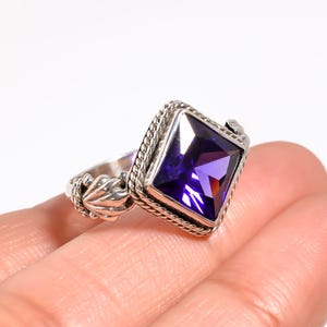 Blue Sapphire Ring: Handmade 925 Sterling Silver Cushion Gemstone