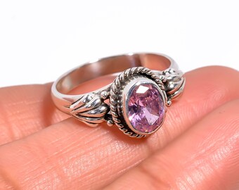 925  Sterling Silver  Kunzite Gemstone Ring: Handmade, Pink Teardrop Stone