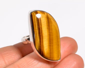 Tiger Eye Ring, Solid 925 Sterling Silver, Boho Style