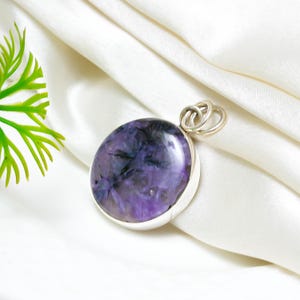 Purple Charoite Pendant: Handmade 925 Sterling Silver Gemstone Necklace