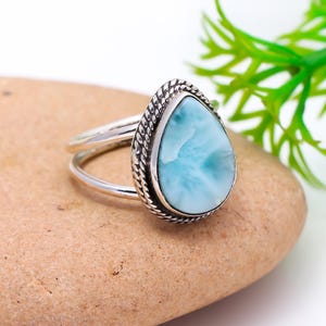 Larimar Ring: Handmade 925 Sterling Silver, Blue Gemstone