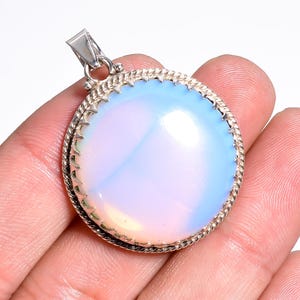Handmade Opalite Gemstone Pendant: 925 Sterling Silver Statement Jewelry