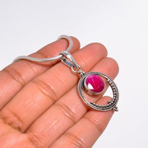 Handmade 925 Sterling Silver Ruby Pendant, Round Gemstone