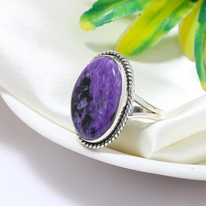 Handmade Oval Charoite Ring: 925 Sterling Silver Purple Gemstone