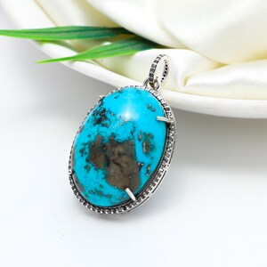 Natural Turquoise Pendant: Oval Gemstone, 925 Sterling Silver