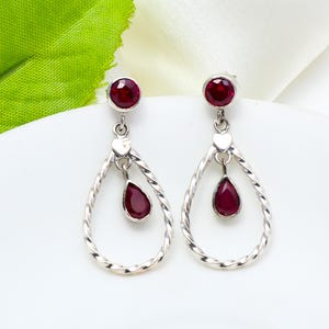 Handmade 925 Sterling Silver Ruby Pink Rubellite Dangle Earrings