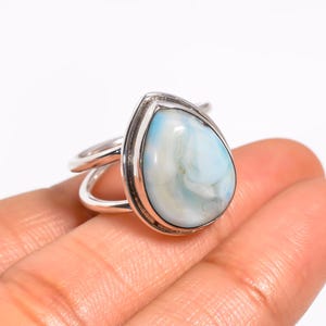 Handmade Larimar Ring: Pear-Shaped Gemstone, 925 Sterling Silver, Boho Style