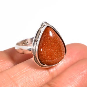 Red Sunstone Ring: Handmade Pear-Shaped 925 Sterling Silver