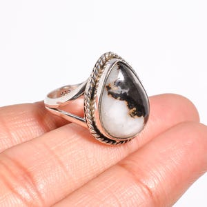 Natural White Buffalo Turquoise Rings, Pear Dainty Rings Silver Statement Rings For Her Gift For Her Rings Wedding Gift Jewelry For Women