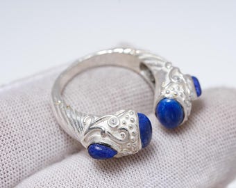 ハンドメイド　シルバーリング　ラピスラズリ13号　Charch jewelry ラピスラズリリング：ハンドメイドシルバーメッキシルバーリング