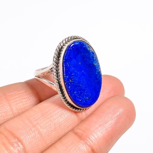 Lapis Lazuli Gemstone Ring: Handmade 925 Sterling Silver Statement Ring